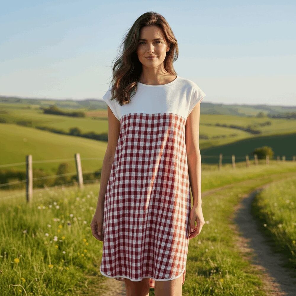 Gordon 100% Cotton Red and White Check Mini Dress Size Small‎